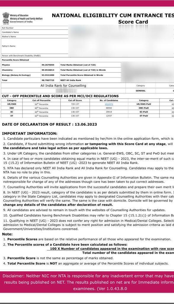 NEET Result 2024 Dates Scorecard Merit List Cutoff Marks